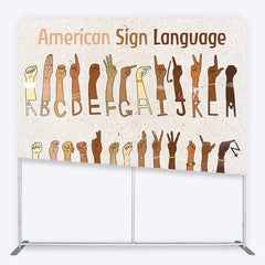 Aperturee - Aperturee American Sign Language ASL Alphabet Tension Fabric Backdrop Educational Hand Signs Party Decorations