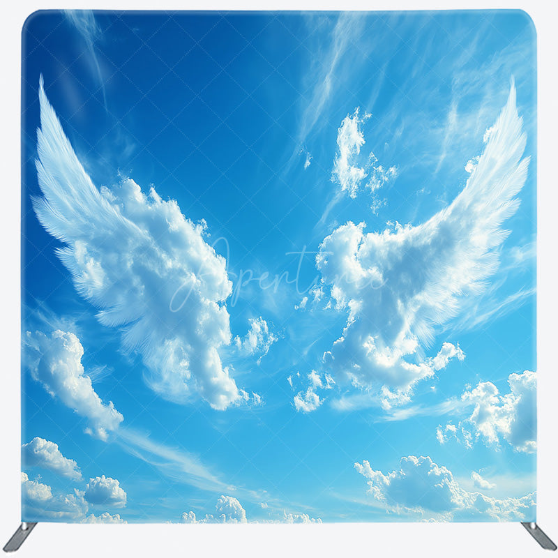 Aperturee - Aperturee Angel Wings in the Sky Square Tension Backdrop Blue Sky and White Clouds Memorial or Baptism Photography Prop