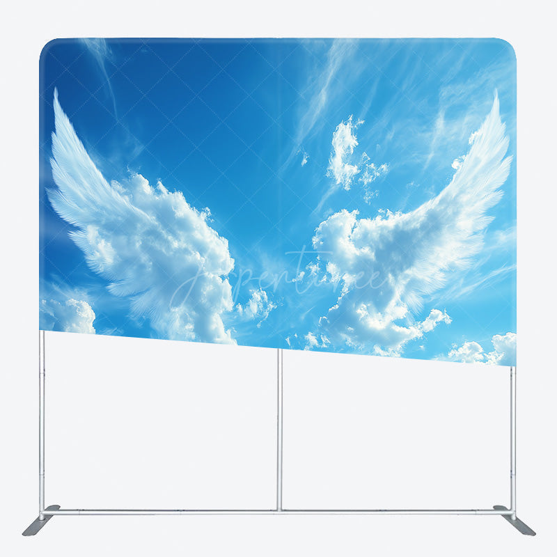 Aperturee - Aperturee Angel Wings in the Sky Square Tension Backdrop Blue Sky and White Clouds Memorial or Baptism Photography Prop