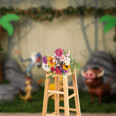 Aperturee - Aperturee Animal Jungle Forest Cartoon Cake Smash Backdrop