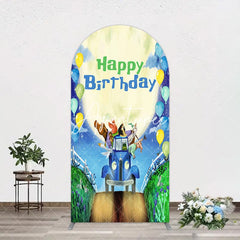 Aperturee - Aperturee Animals Blue Truck Balloons Birthday Arch Backdrop