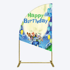 Aperturee - Aperturee Animals Blue Truck Balloons Birthday Half Moon Arch Backdrop