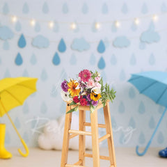 Aperturee - Aperturee April Shower Rainy Umbrellas Cake Smash Backdrop