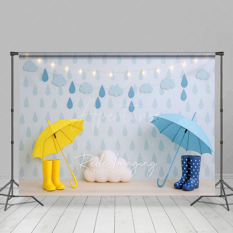 Aperturee - Aperturee April Shower Rainy Umbrellas Cake Smash Backdrop