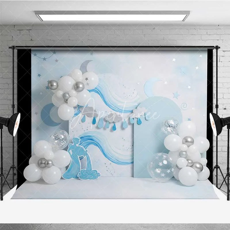 Aperturee - Aperturee Aquarius Zodiac Photography Backdrop Water Goddess and Blue Waves Birthday Background