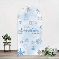 Aperturee - Aperturee Arch Backdrop A Little Snowflake Is On The Way Cover Winter Blue Silver Baby Shower Background Boy Party Prop
