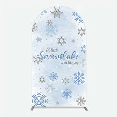 Aperturee - Aperturee Arch Backdrop A Little Snowflake Is On The Way Cover Winter Blue Silver Baby Shower Background Boy Party Prop