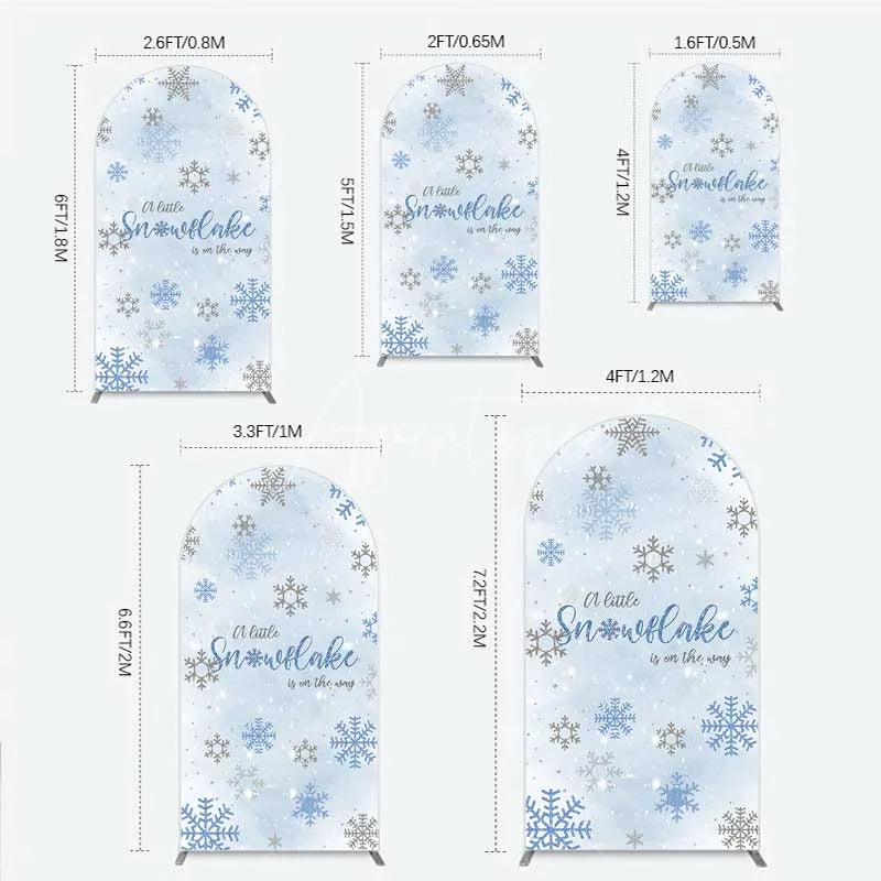 Aperturee - Aperturee Arch Backdrop A Little Snowflake Is On The Way Cover Winter Blue Silver Baby Shower Background Boy Party Prop