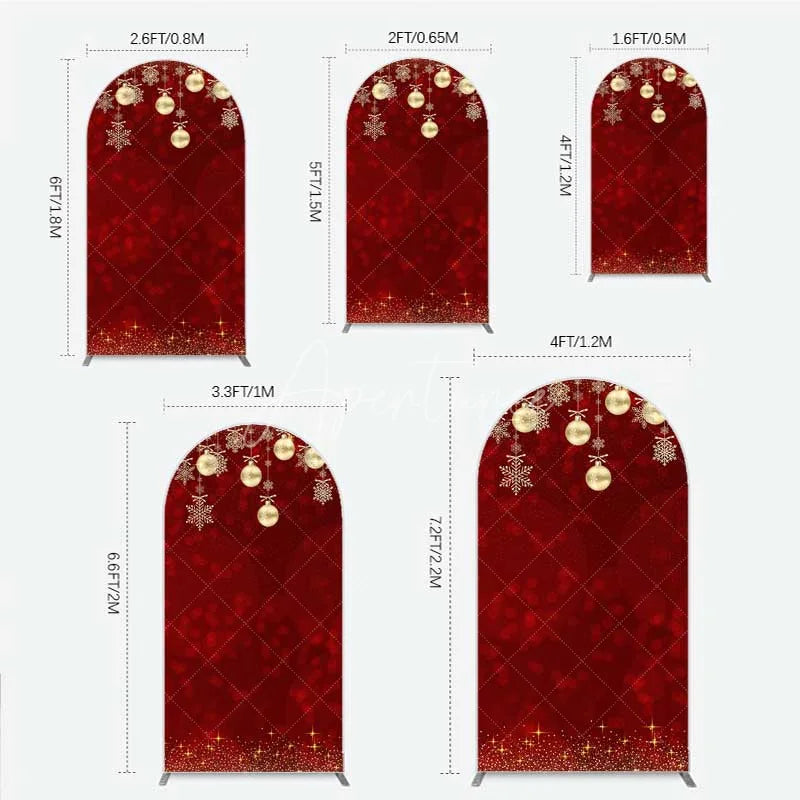 Aperturee - Aperturee Arch Backdrop Christmas Red Gold Ornaments Cover Winter Snowflake Glitter Chiara Wall Background Holiday Party Decor
