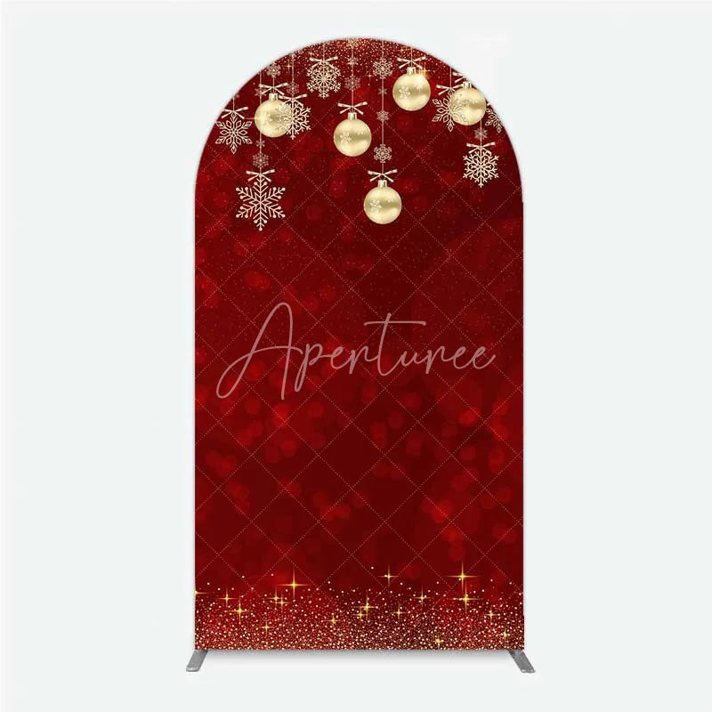 Aperturee - Aperturee Arch Backdrop Christmas Red Gold Ornaments Cover Winter Snowflake Glitter Chiara Wall Background Holiday Party Decor