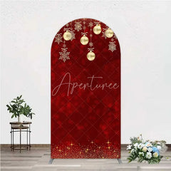 Aperturee - Aperturee Arch Backdrop Christmas Red Gold Ornaments Cover Winter Snowflake Glitter Chiara Wall Background Holiday Party Decor