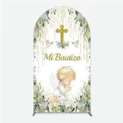 Aperturee - Aperturee Arch Backdrop Mi Bautizo Angel Gold Cross Cover Greenery Eucalyptus Baptism Chiara Wall Background Religious Decor