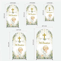 Aperturee - Aperturee Arch Backdrop Mi Bautizo Angel Gold Cross Cover Greenery Eucalyptus Baptism Chiara Wall Background Religious Decor