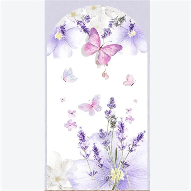 Aperturee - Aperturee Arch Backdrop Pink Watercolor Butterfly Floral Spring Garden Flowers Girl Birthday Arch Cover