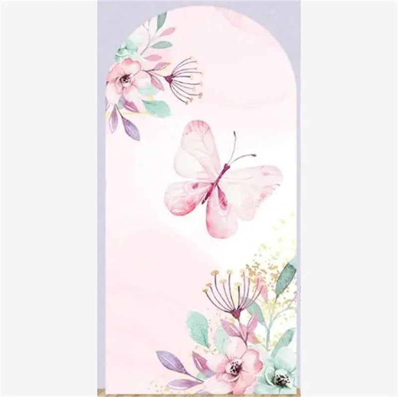 Aperturee - Aperturee Arch Backdrop Pink Watercolor Butterfly Floral Spring Garden Flowers Girl Birthday Arch Cover