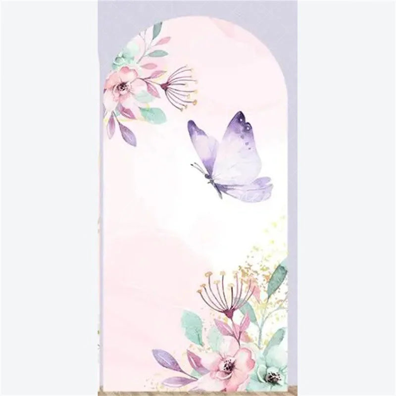 Aperturee - Aperturee Arch Backdrop Pink Watercolor Butterfly Floral Spring Garden Flowers Girl Birthday Arch Cover