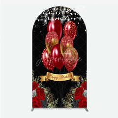 Aperturee - Aperturee Arch Backdrop Red Gold Balloons Happy Birthday Cover Black Floral Rose Chiara Wall Background Party Decoration