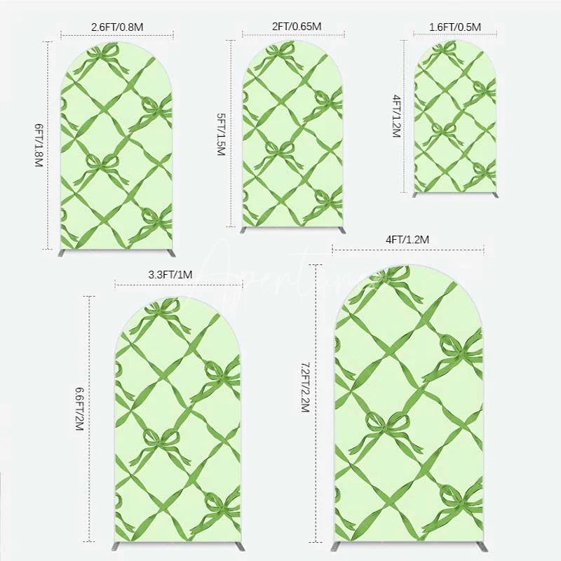 Aperturee - Aperturee Arch Backdrop Sage Green Bow Ribbon Lattice Pattern Party Decoration