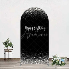 Aperturee - Aperturee Arch Backdrop Silver Diamonds Glitz Black Background Sparkle Happy Birthday Arch Cover