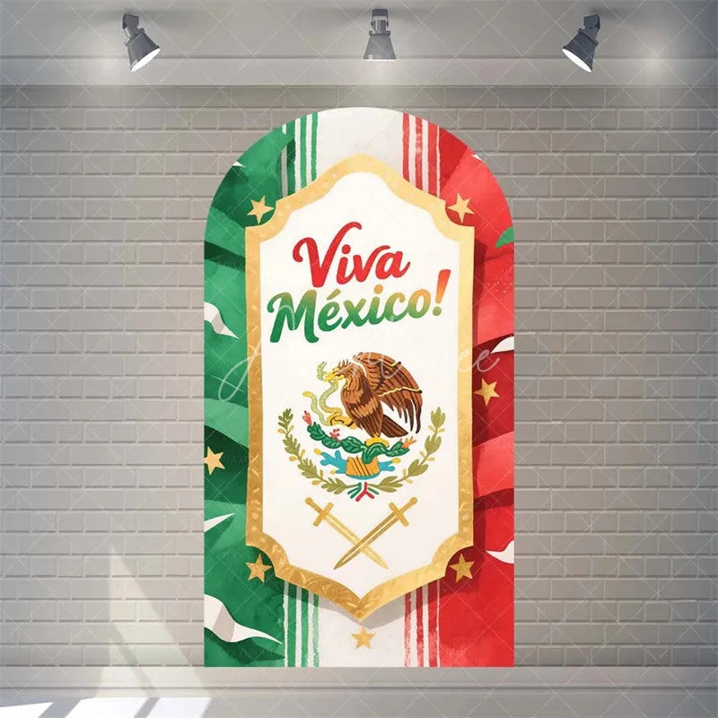 Aperturee - Aperturee Arch Backdrop Viva Mexico Flag Independence Day Cover Mexican Fiesta Eagle Emblem Chiara Wall Background Party Decor