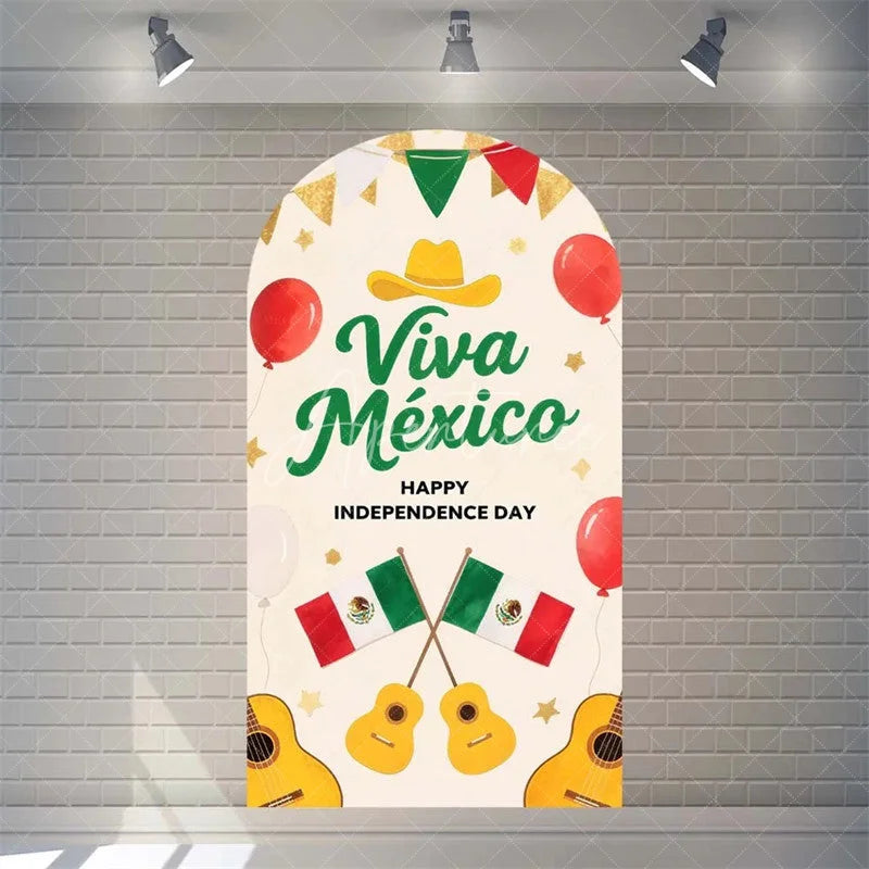Aperturee - Aperturee Arch Backdrop Viva Mexico Flag Independence Day Cover Mexican Fiesta Eagle Emblem Chiara Wall Background Party Decor