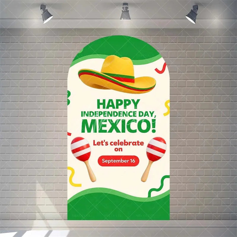 Aperturee - Aperturee Arch Backdrop Viva Mexico Flag Independence Day Cover Mexican Fiesta Eagle Emblem Chiara Wall Background Party Decor