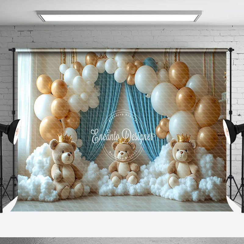 Aperturee - Aperturee Arch Balloons Clouds Bears Cake Smash Photo Backdrop