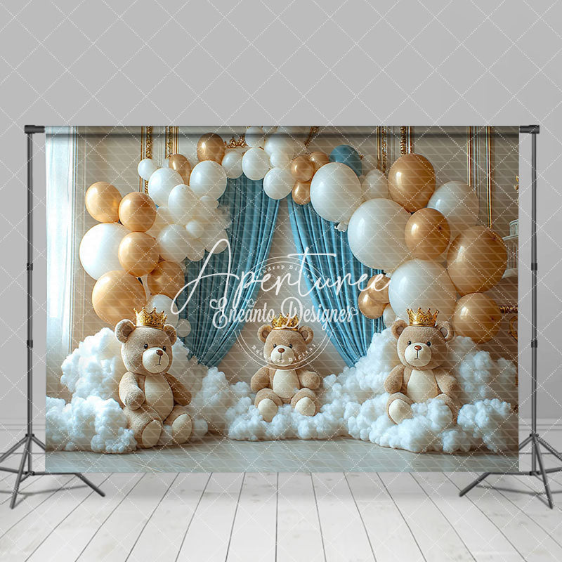 Aperturee - Aperturee Arch Balloons Clouds Bears Cake Smash Photo Backdrop