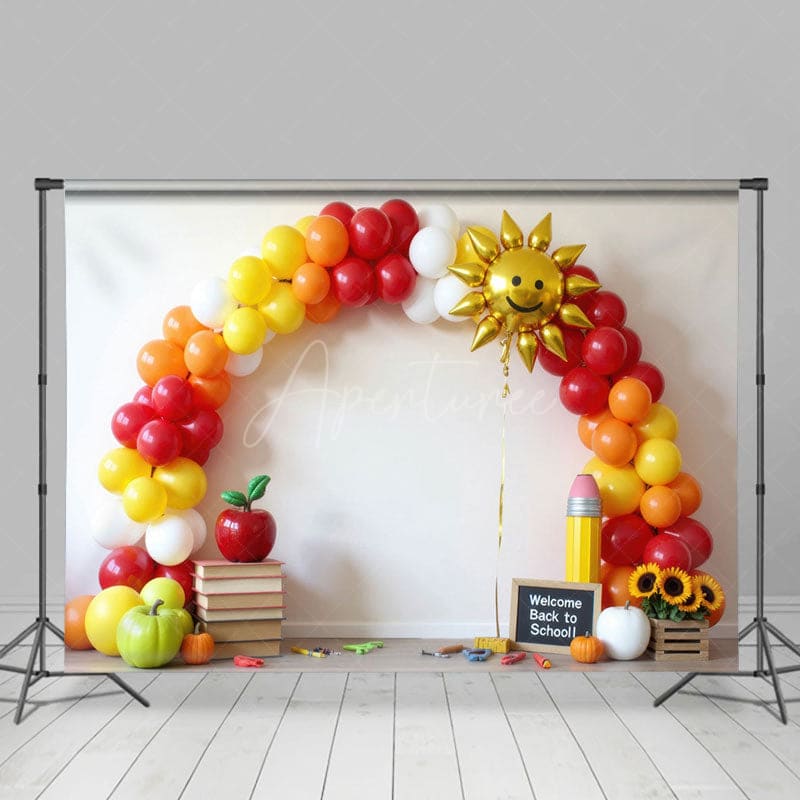 Aperturee - Aperturee Arch Balloons Sun Back To School Photography Backdrop