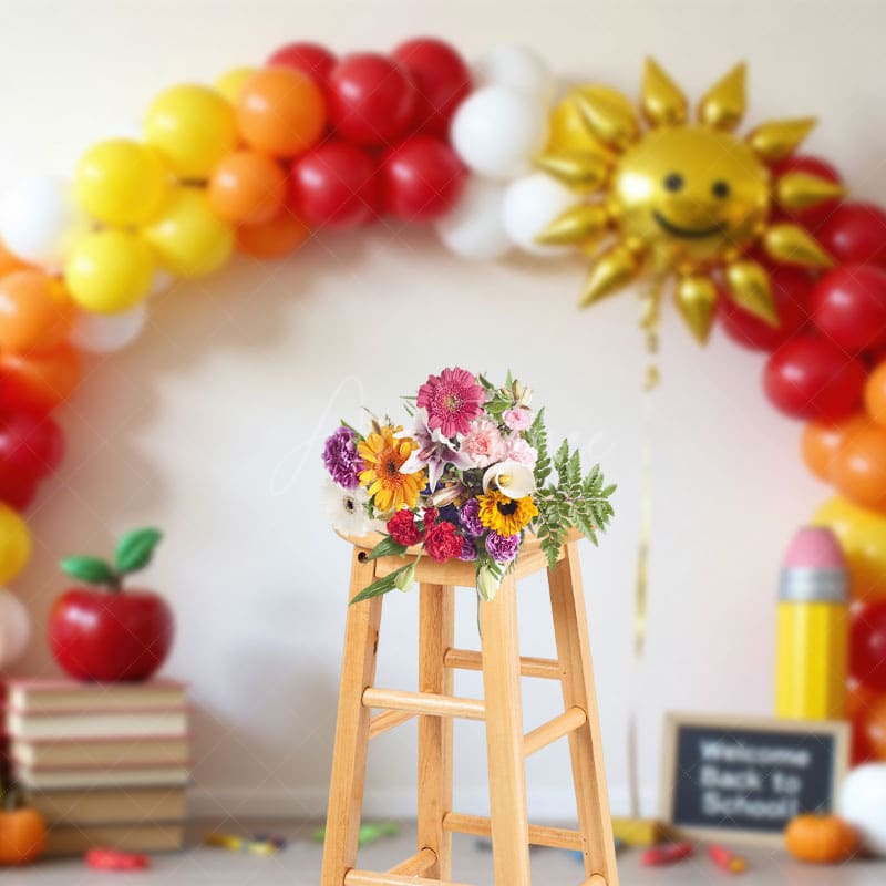 Aperturee - Aperturee Arch Balloons Sun Back To School Photography Backdrop