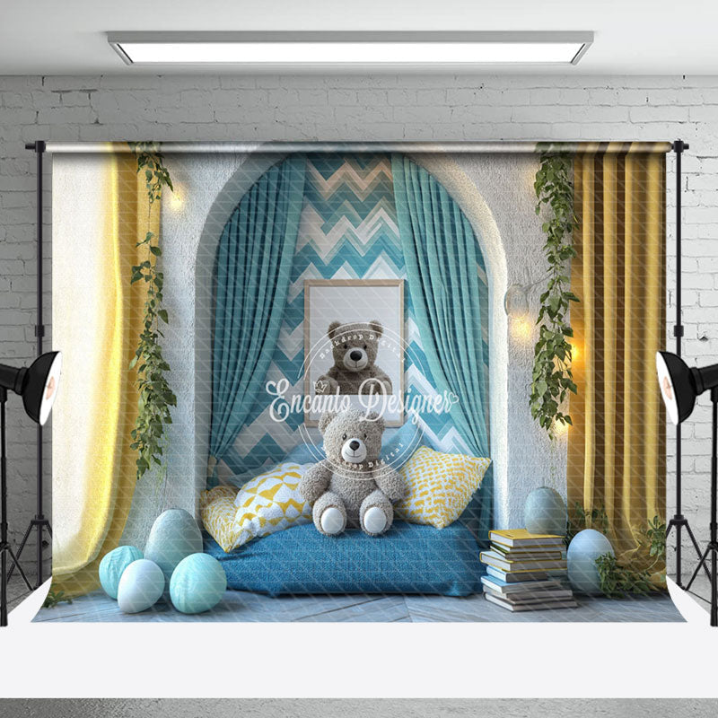 Aperturee - Aperturee Arch Wall Blue Cozy Sofa Bear Cake Smash Backdrop