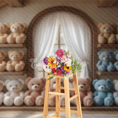 Aperturee - Aperturee Arch Window Shelf Colorful Bear Cake Smash Backdrop