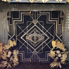 Aperturee - Aperturee Art Deco Gatsby Style Tension Fabric Backdrop Black and Gold Geometric Luxury Party Background