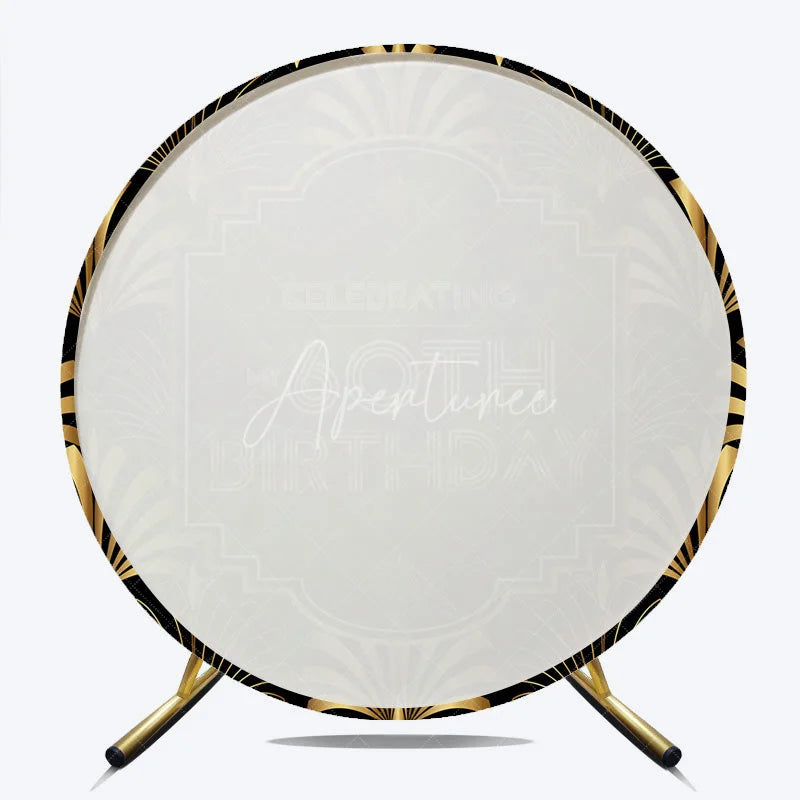 Aperturee - Aperturee Art Deco Gold and Black 60th Birthday Round Backdrop Gatsby Style Celebrating My 60th Birthday Party Decoration