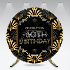 Aperturee - Aperturee Art Deco Gold and Black 60th Birthday Round Backdrop Gatsby Style Celebrating My 60th Birthday Party Decoration