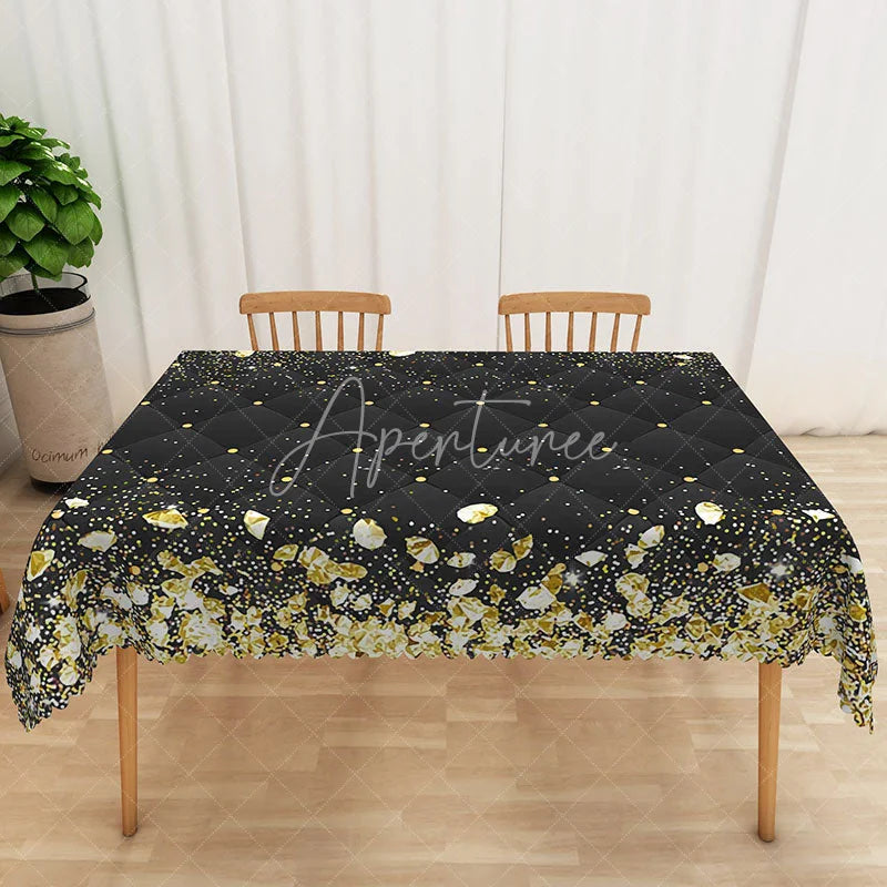 Aperturee - Aperturee Art Deco Tablecloth with Black White and Gold Rhombus Pattern for Elegant 1920s Themed Party Decor