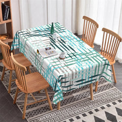 Aperturee - Aperturee Artistic Abstract Brushstroke Rectangle Tablecloth Modern Blue Green Grey Pattern for Dining and Party Decor