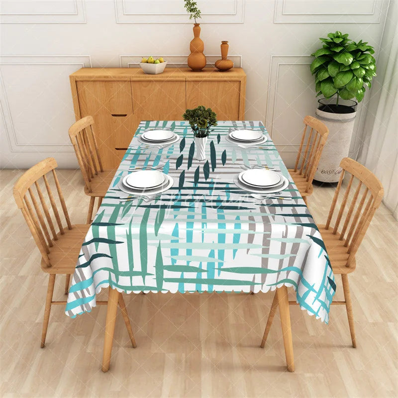 Aperturee - Aperturee Artistic Abstract Brushstroke Rectangle Tablecloth Modern Blue Green Grey Pattern for Dining and Party Decor