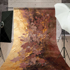 Aperturee - Aperturee Artistic Abstract Floral Textured Sweep Backdrop with Gold and Maroon Tones Elegant Photography Studio Prop