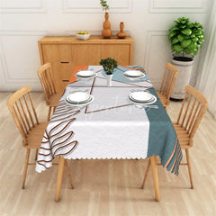 Aperturee - Aperturee Artistic Abstract Geometric Leaf Rectangle Tablecloth Multi-Color Modern Dining and Kitchen Decor