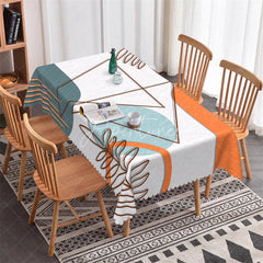 Aperturee - Aperturee Artistic Abstract Geometric Leaf Rectangle Tablecloth Multi-Color Modern Dining and Kitchen Decor