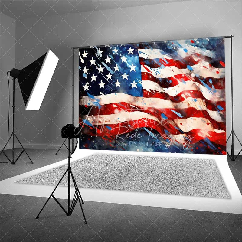 Aperturee - Aperturee Artistic American Flag Photography Backdrop Grunge Splatter Paint USA Banner Background Patriotic July 4th Prop