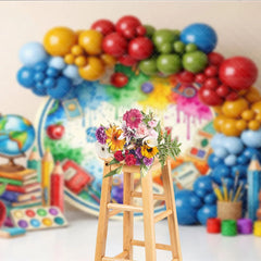 Aperturee - Aperturee Artistic Back To School Backdrop Paint Splatter Globe Books Apple Background Student Photography Banner