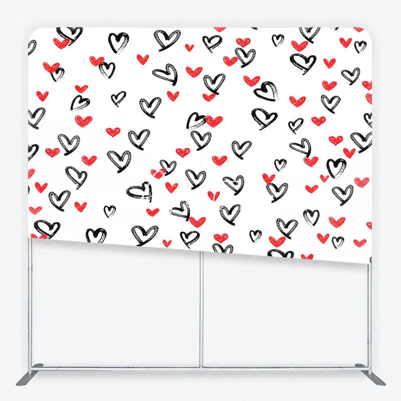 Aperturee - Aperturee Artistic Black and Red Brushstroke Hearts Square Double-Sided Backdrop Romantic Valentine’s Day Celebration Decor
