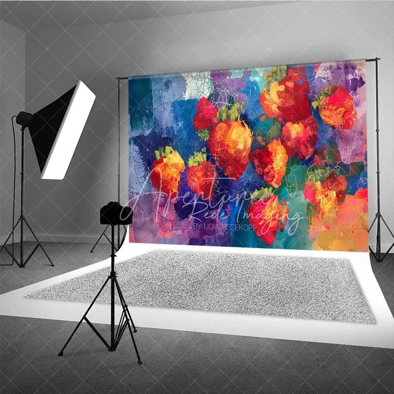 Aperturee - Aperturee Artistic Graffiti Strawberry Wall Photography Backdrop Abstract Paint Grunge Street Art Background