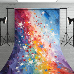 Aperturee - Aperturee Artistic Rainbow Color Sweep Backdrop with Scattered Stars Vibrant Painterly Texture for Festive Celebrations