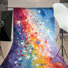 Aperturee - Aperturee Artistic Rainbow Color Sweep Backdrop with Scattered Stars Vibrant Painterly Texture for Festive Celebrations