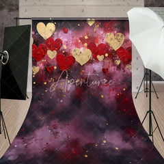 Aperturee - Aperturee Artistic Red and Gold Hearts Abstract Textured Sweep Backdrop Romantic Valentine’s Day Celebration Decor