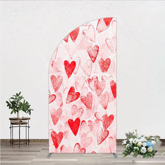 Aperturee - Aperturee Artistic Red Hearts Distressed Pattern Half Moon Arch Backdrop Romantic Valentine’s Day Celebration Decor