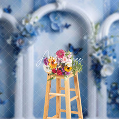 Aperturee - Aperturee Artistic White Blue Arch Wall Floral Wedding Backdrop
